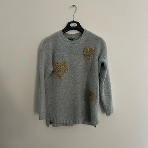 Chelsea & Theodore Grey Knit with glitter heart shape embroidered